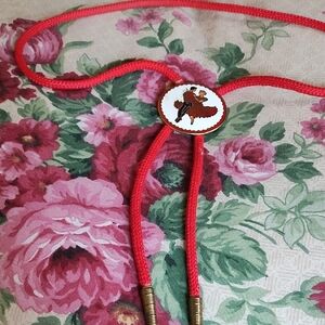 Mens Red Western Bolo Tie with Dancer Design